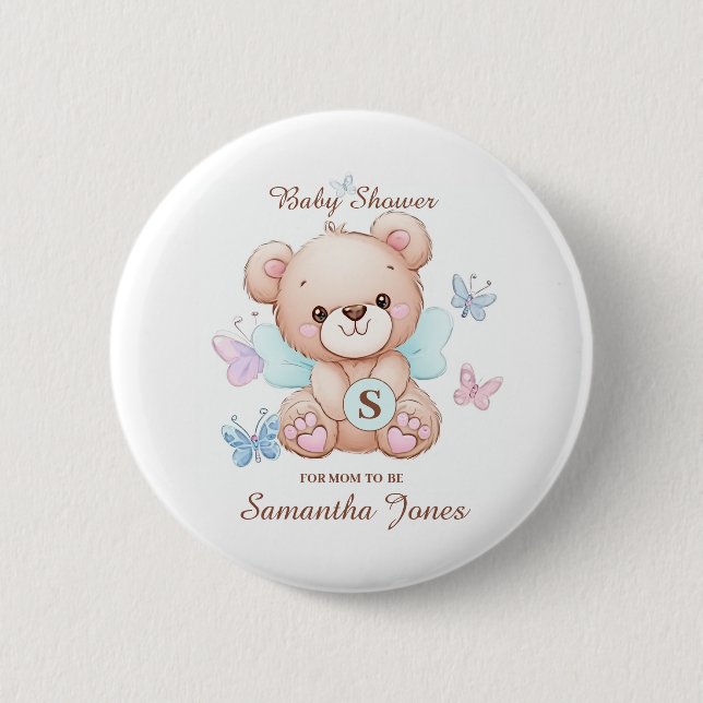 Chapa Redonda De 5 Cm Bear Baby Shower personalizado (Anverso)