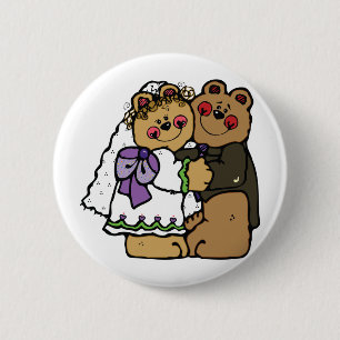 Chapa Redonda De 5 Cm Bear Bride y Bear Groom