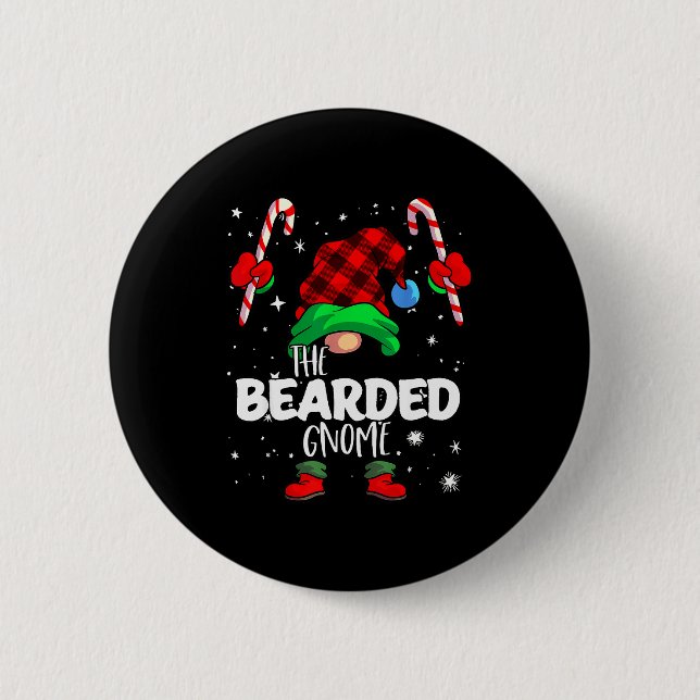 Chapa Redonda De 5 Cm Bearded Gnome Red Buffalo Plaid Matching Family Ch (Anverso)