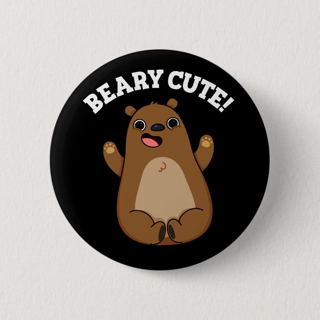 Chapa Redonda De 5 Cm Beary Cute Teddy Bear Pun Dark BG (Anverso)