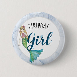 Chapa Redonda De 5 Cm Beautiful Blonde Hair Mermaid Birthday Girl