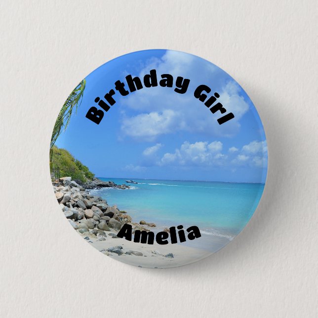 Chapa Redonda De 5 Cm Beautiful Turquoise Tropical Beach Birthday Girl (Anverso)