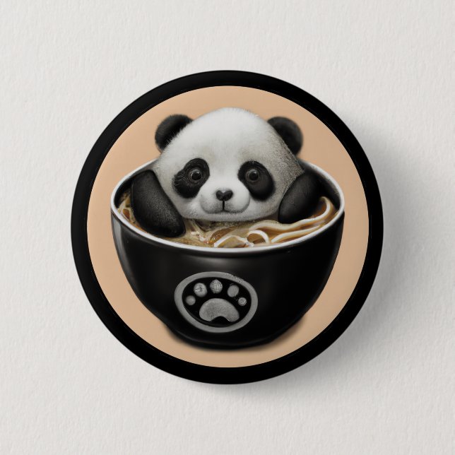 Chapa Redonda De 5 Cm Bebé Cute Panda Bear En Un Tazón De Ramen (Anverso)