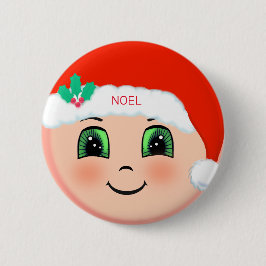 Chapa Redonda De 5 Cm Bebé de Navidad con cara feliz