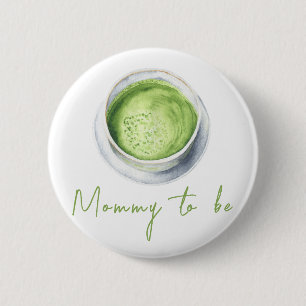 Chapa Redonda De 5 Cm Bebé de té verde Matcha en acuarela - futura mamá