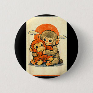 Chapa Redonda De 5 Cm Bebé mono kawaii lindo macaco japonés ukiyo-e