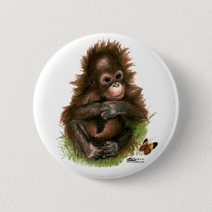 Chapa Redonda De 5 Cm Bebé orangután y mariposa