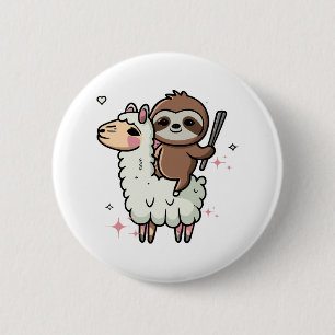Chapa Redonda De 5 Cm Bebé Perezoso y Llama Adorables