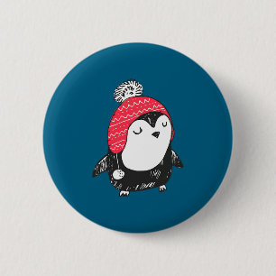 Chapa Redonda De 5 Cm Bebé pingüino lindo de Navidad con gorro de invier