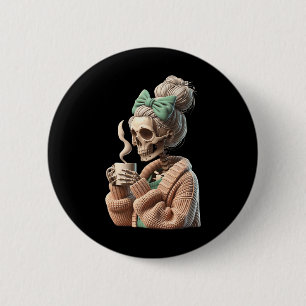 Chapa Redonda De 5 Cm Beber Coffee Skeleton Para Mujeres Cofón Regalo