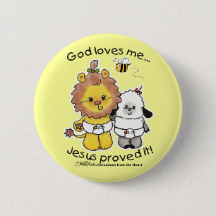 Chapa Redonda De 5 Cm Bebés de león y cordero