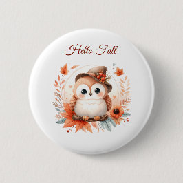 Chapa Redonda De 5 Cm Bechuza de otoño sentada en una rama