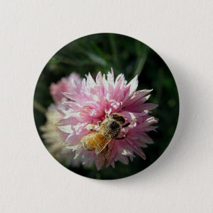 Chapa Redonda De 5 Cm Bee and Pink Flower