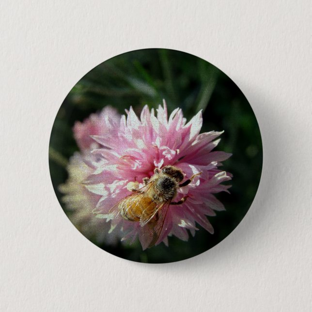 Chapa Redonda De 5 Cm Bee and Pink Flower (Anverso)