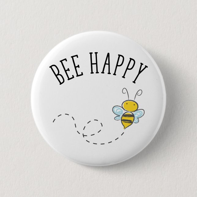 Chapa Redonda De 5 Cm Bee Happy (Anverso)