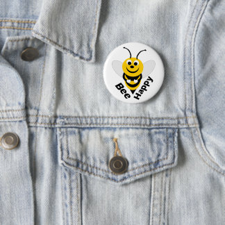 Chapa Redonda De 5 Cm Bee Happy Button