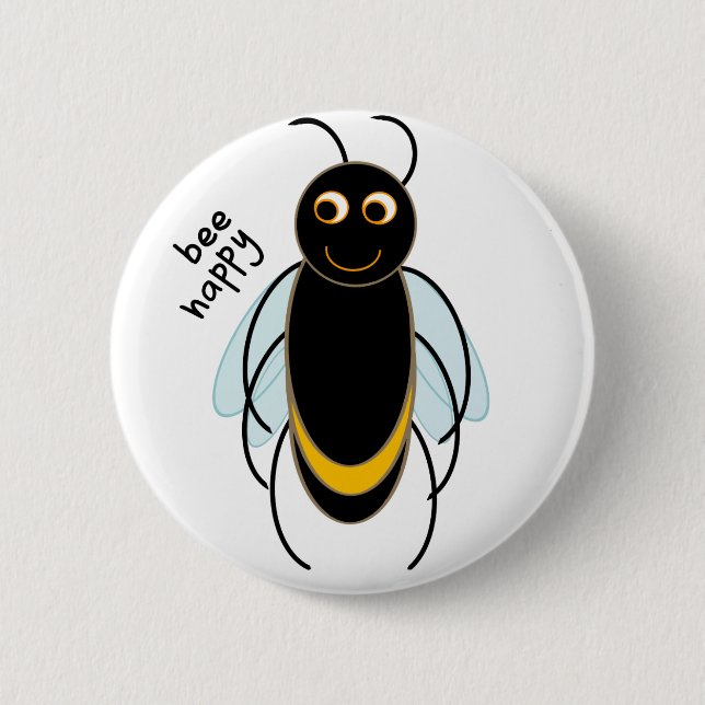 Chapa Redonda De 5 Cm Bee Happy - Sonriente Bee (Anverso)