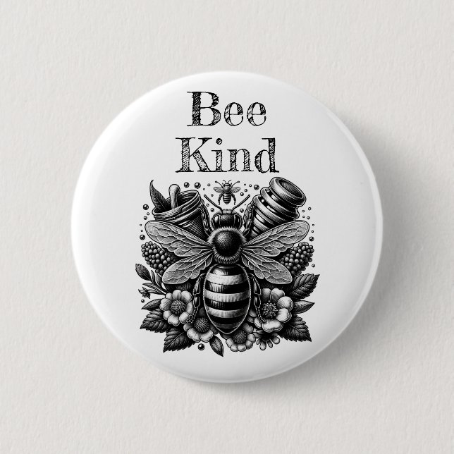 Chapa Redonda De 5 Cm Bee Kind | Cita de abejas, miel y flores (Anverso)