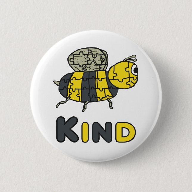 Chapa Redonda De 5 Cm Bee Kind Puzzle (Anverso)