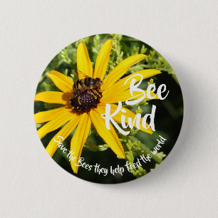 Chapa Redonda De 5 Cm Bee Kind Save the Bees