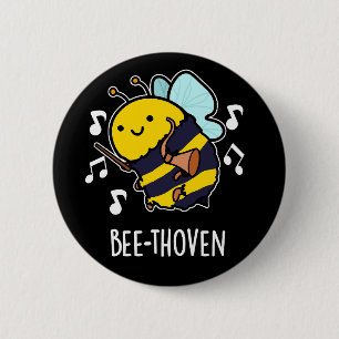 Chapa Redonda De 5 Cm Bee-thoven Funny Music Bee Pun Dark BG