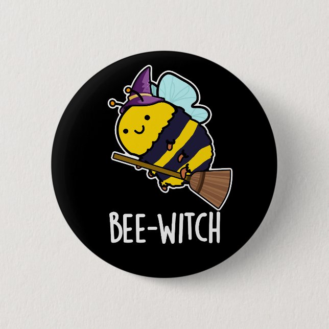 Chapa Redonda De 5 Cm Bee-witch Funny Bee Pun Dark BG (Anverso)