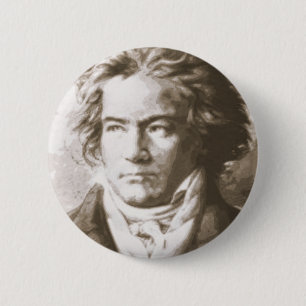 Chapa Redonda De 5 Cm Beethoven En Sepia