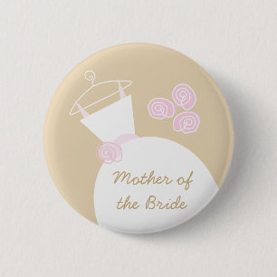 Chapa Redonda De 5 Cm Beige rosado boda "Madre de la novia"