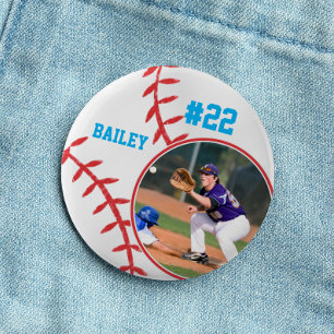 Chapa Redonda De 5 Cm Béisbol Pin Nombre Jersey Número Foto Azul Celeste