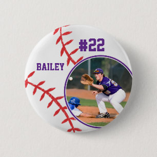 Chapa Redonda De 5 Cm Béisbol Pin Nombre Jersey Número Purpura Foto