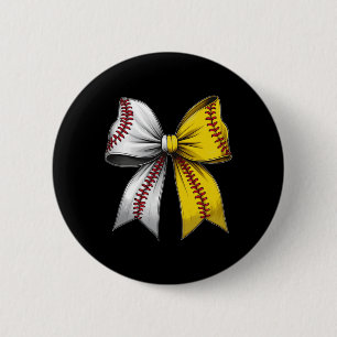 Chapa Redonda De 5 Cm Béisbol Softball Coquette Bow Game Day Heart Love
