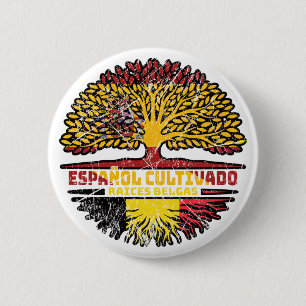 Chapa Redonda De 5 Cm Bélgica Belga España Español Árbol Raíces Bandera