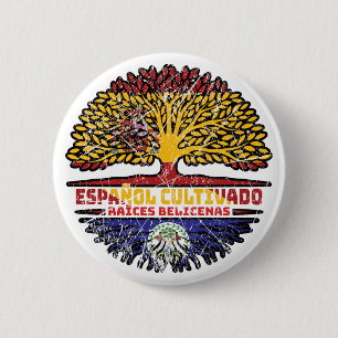Chapa Redonda De 5 Cm Belice Beliceño España Español Raíces Árbol Bander