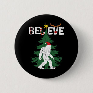 Chapa Redonda De 5 Cm Believe Bigfoot Sasquatch Yeti Santa Hat Navidades