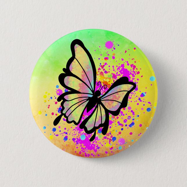 Chapa Redonda De 5 Cm Bella mariposa pintura Arcoiris Splash Fun (Anverso)