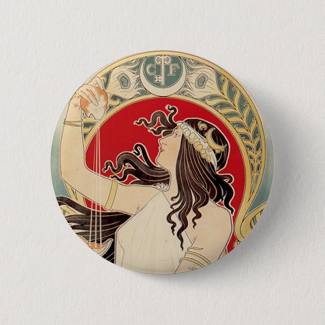 Chapa Redonda De 5 Cm Belleza cabelluda oscura con la fruta (Anverso)