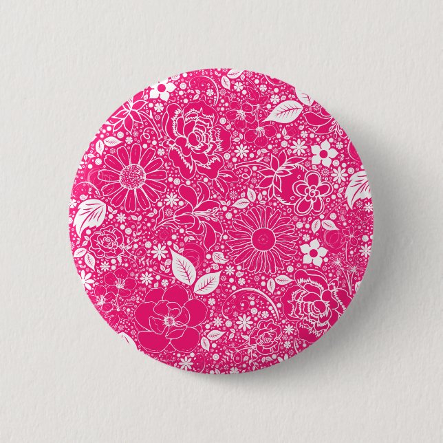 Chapa Redonda De 5 Cm Bellezas botánicas de rosa caliente (Anverso)