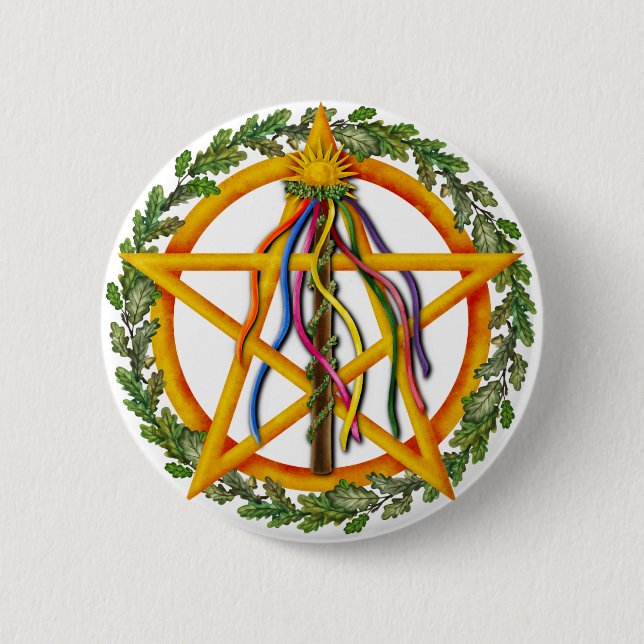 Chapa Redonda De 5 Cm Beltane Star Wiccan Holiday Maypole (Anverso)