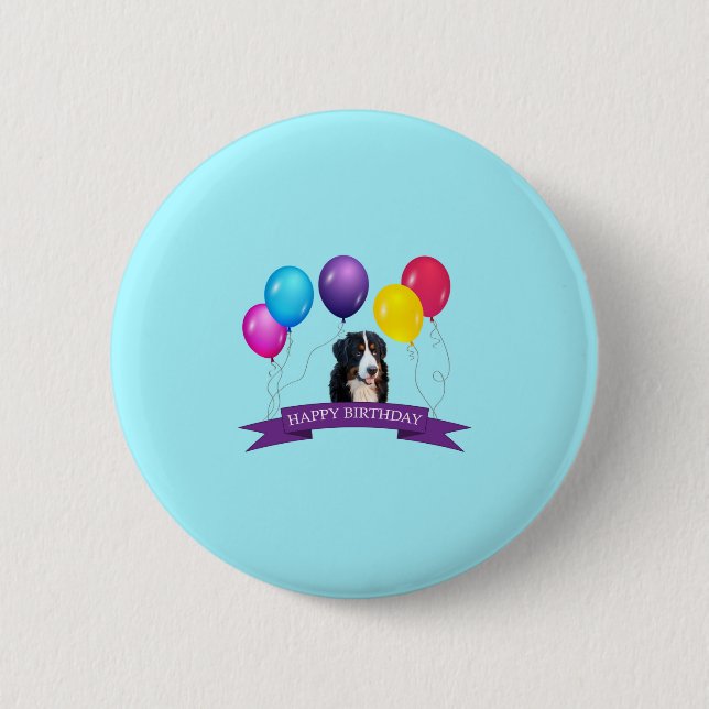 Chapa Redonda De 5 Cm Bernese Mountain Dog Happy Birday (Anverso)