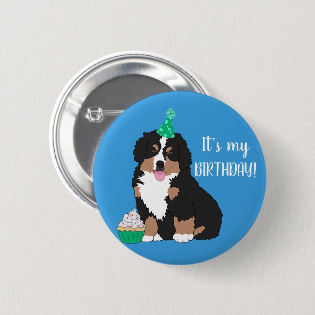 Chapa Redonda De 5 Cm Bernese Mountain Dog Puppy Birday (Anverso y reverso)