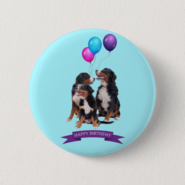 Chapa Redonda De 5 Cm Bernese Mountain Dogs Feliz cumpleaños (Anverso)