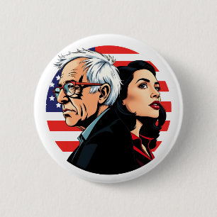 Chapa Redonda De 5 Cm Bernie Sanders y la AOC en la lucha contra la olig