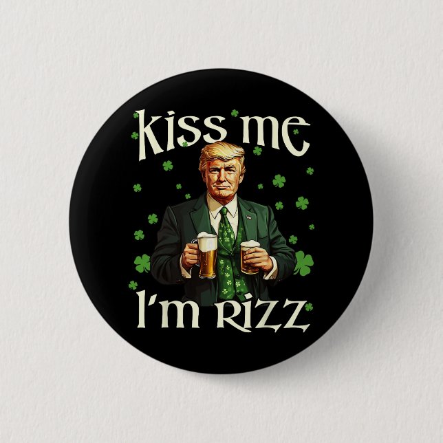Chapa Redonda De 5 Cm Bésame soy Rizz Trump St Patricks Day Irlandés Luc (Anverso)