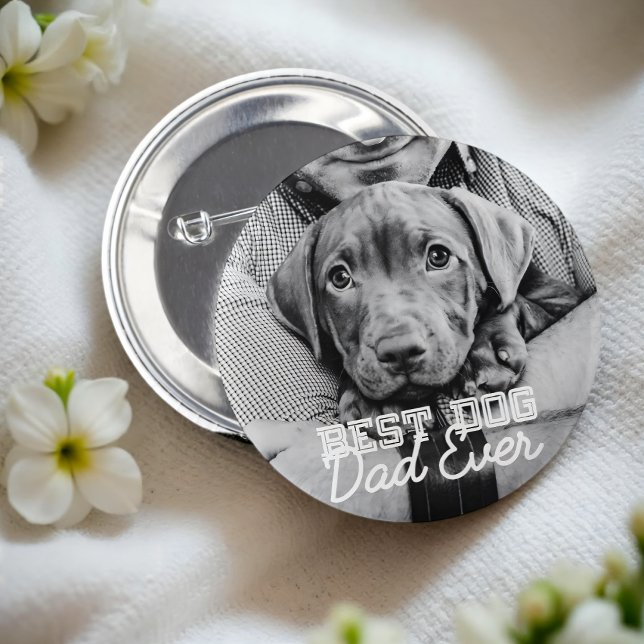 Chapa Redonda De 5 Cm Best Dog Dad Ever Modern Custom Pet Photo (Subido por el creador)