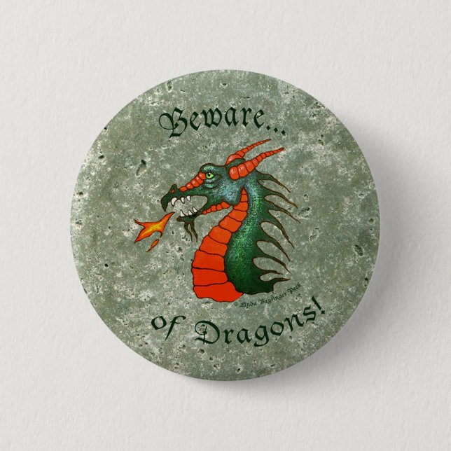 Chapa Redonda De 5 Cm Beware Dragons Stone Green (Anverso)
