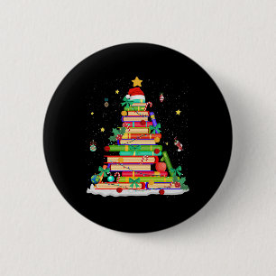 Chapa Redonda De 5 Cm Biblioteca de libros de Navidad Luces de árbol Bib