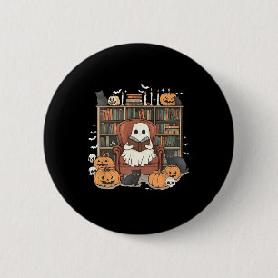 Chapa Redonda De 5 Cm Biblioteca fantasma Halloween Libro de lectura Lov