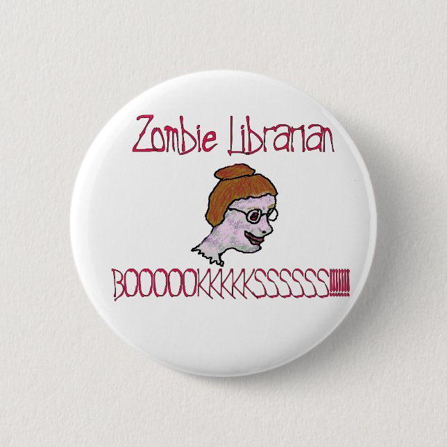 Chapa Redonda De 5 Cm Bibliotecaria Zombie (Anverso)