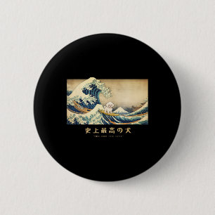 Chapa Redonda De 5 Cm Bichon Frise Surfing Ola Kanagawa Perro Japonés Fu