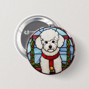 Chapa Redonda De 5 Cm Bichon Frise Vidrio Pintado Navidad